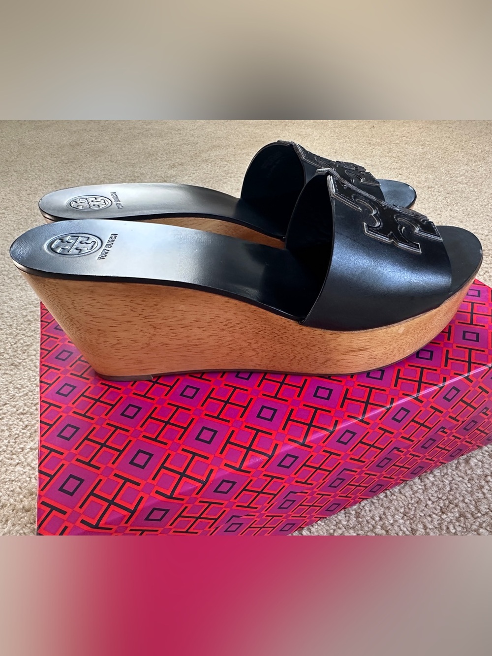 Tory Burch Ines 80mm Wedge Slide - Black/Silver - Size 9 - Picture 2 of 6